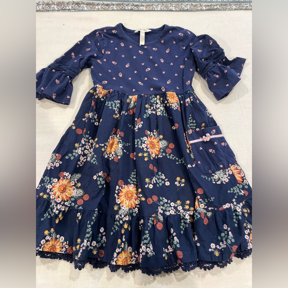 Matilda Jane Floral Navy Dress with Ruffles